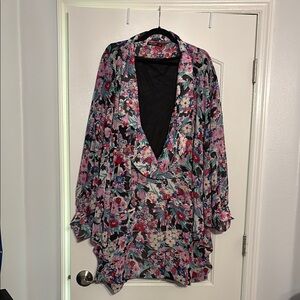Floral Batwing Tuxedo Dress